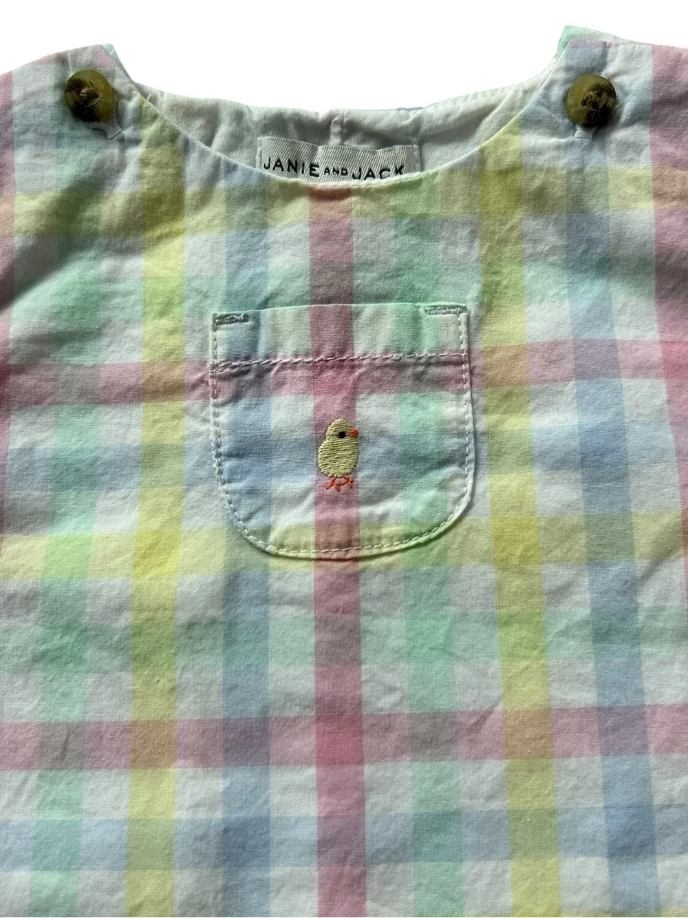 Janie and Jack Baby Gingham Pastel Multicolor Cotton Romper Size 6-12 Months